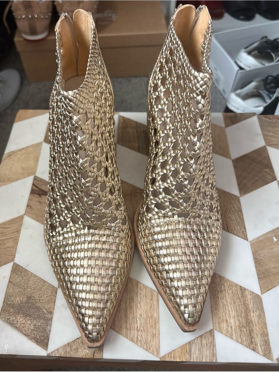 PAIGE Shoes - PAIGE Gold Woven Pointed Ankle Booties